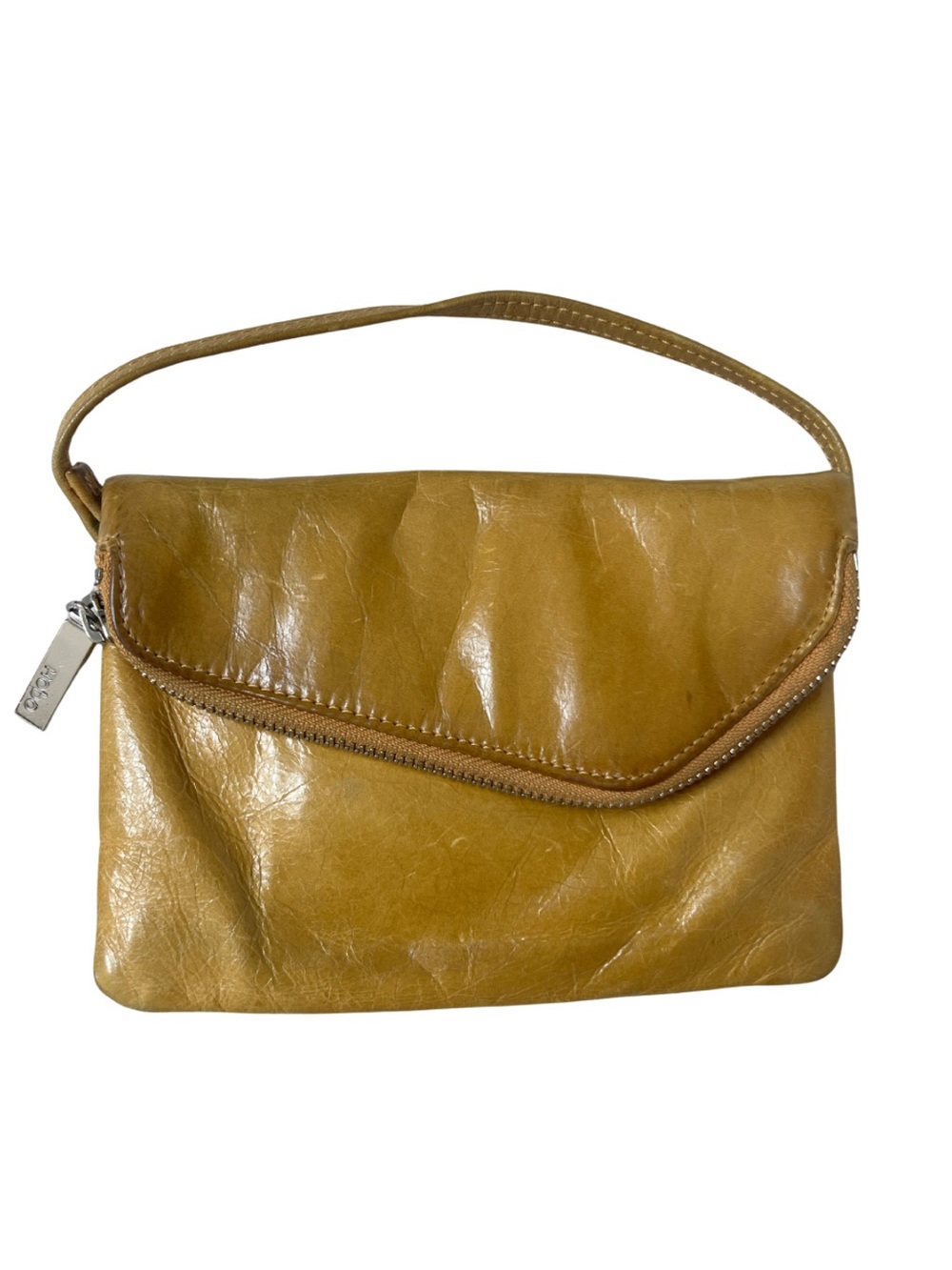 HOBO Leather Wristlet Clutch in Mustard Yellow